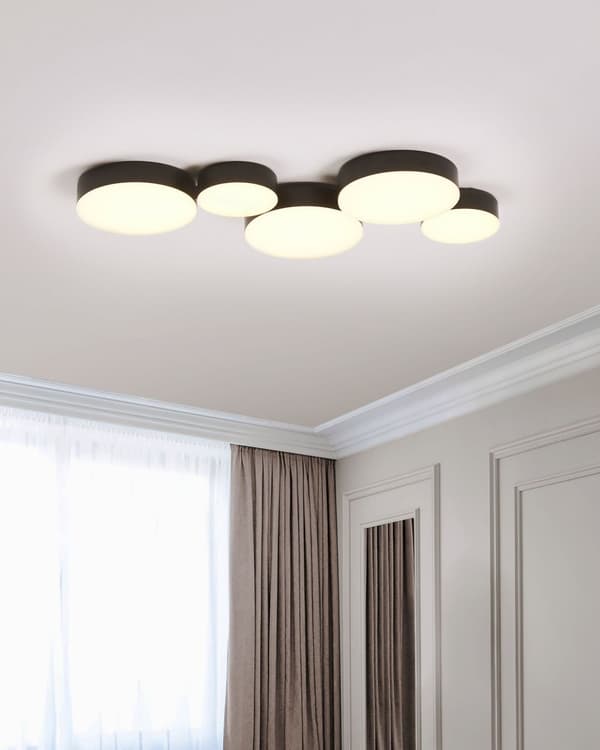Taklampe Svart Jern Integrert LED 5 runde lys Dekorativ Moderne Glamour Belysning