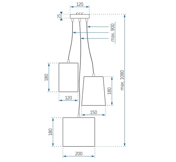 LOFTSLAMPE MODERNE APP971-3CP MIX FARVER