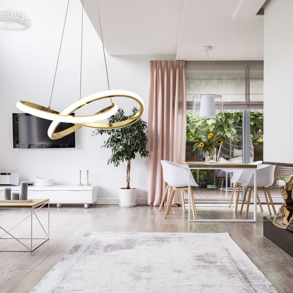 MODERNE LED RING PENDEL LOFTSLAMPE + APP390-CP GOLD FJERNBETJENING