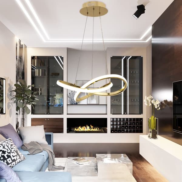 MODERNE LED RING PENDEL LOFTSLAMPE + APP390-CP GOLD FJERNBETJENING