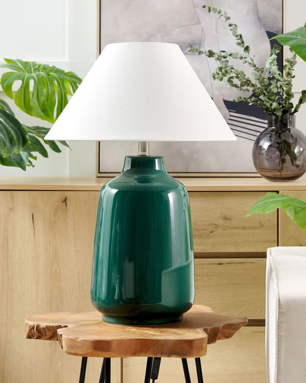 Bordlampe Mørkegrønn Keramikk Stoffskjerm Stemningsfull belysning Nattlampe Soverom Stue