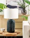 Miniatyrbilde 4 av 9: Bordlampe Mørkeblå Keramikk Stoffskjerm Stemningsfull belysning Nattlampe Soverom Stue
