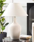 Miniatyrbillede 4 af 9: Bordlampe Beige Keramisk Base Stof Skærm Ambient Belysning Sengebordslampe