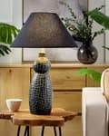 Miniatyrbilde 2 av 9: Bordlampe Mørkeblå Svart Keramikk Stoffskjerm Stemningsfull belysning Nattlampe Tilbehør Soverom Stue