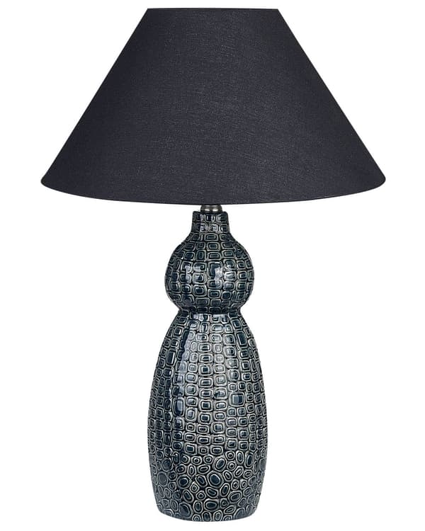 Bordlampe Mørkeblå Svart Keramikk Stoffskjerm Stemningsfull belysning Nattlampe Tilbehør Soverom Stue