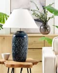 Miniatyrbilde 4 av 9: Bordlampe Mørkeblå Keramikk Stoffskjerm Stemningsfull belysning Nattlampe Tilbehør Soverom Stue