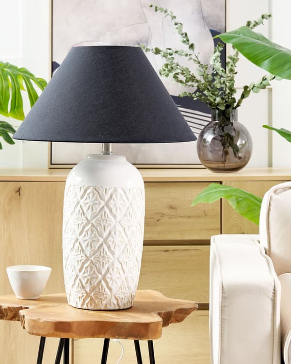Bordlampe Beige Keramikk Stoffskjerm Stemningsfull belysning Nattlampe Tilbehør Soverom Stue