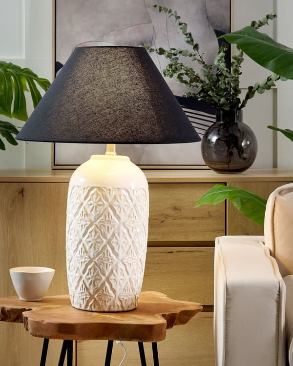 Bordlampe Beige Keramikk Stoffskjerm Stemningsfull belysning Nattlampe Tilbehør Soverom Stue