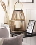 Miniatyrbilde 2 av 7: Lanterne Beige Bambustre 32 cm Med lysholder i glass Boho Innendørs- og utendørsbruk
