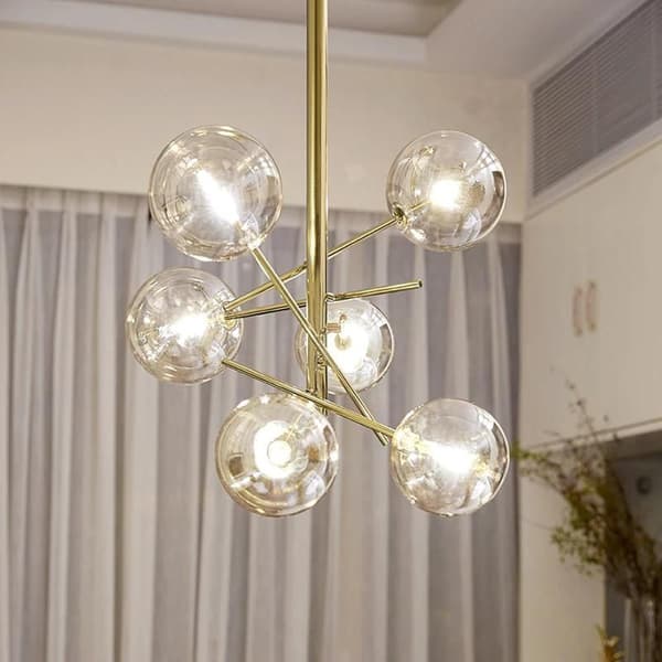 PENDEL LAMPE GLAS KUGLER 6 APP919-6CP GULD