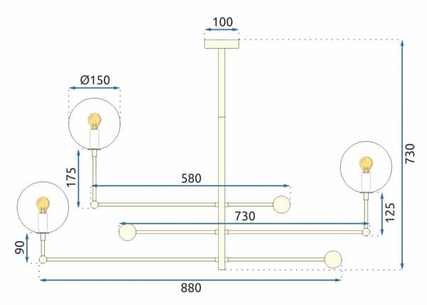 PENDEL LAMPE GLAS KUGLER 6 APP919-6CP GULD