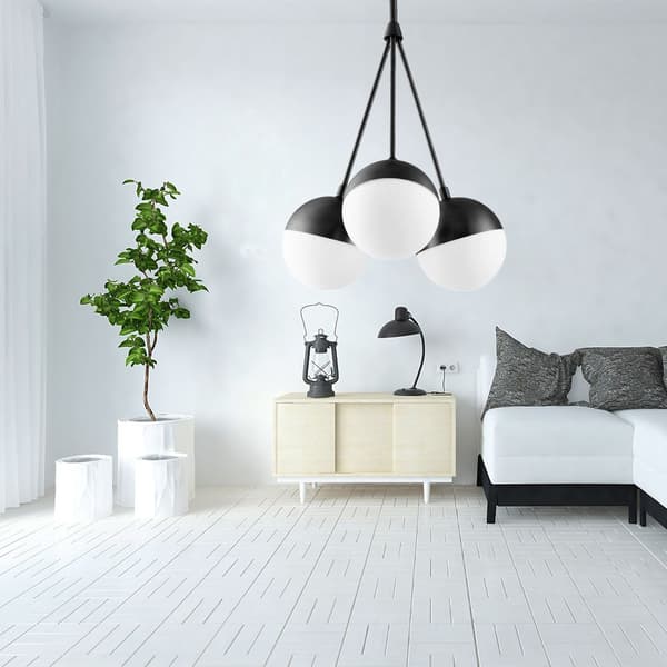 PENDEL LAMPE GLAS MÆLKEKUGLE APP687-3CP SORT