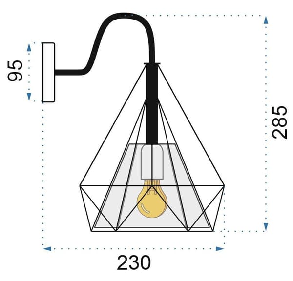 VÄGGLAMPA LOFT STYLE E27 BELLO METALL