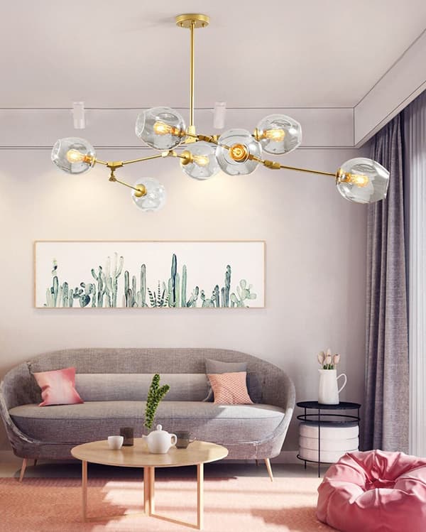HÄNGLAMPA GLASKULAR 7 ARMAR APP507-7C GULD
