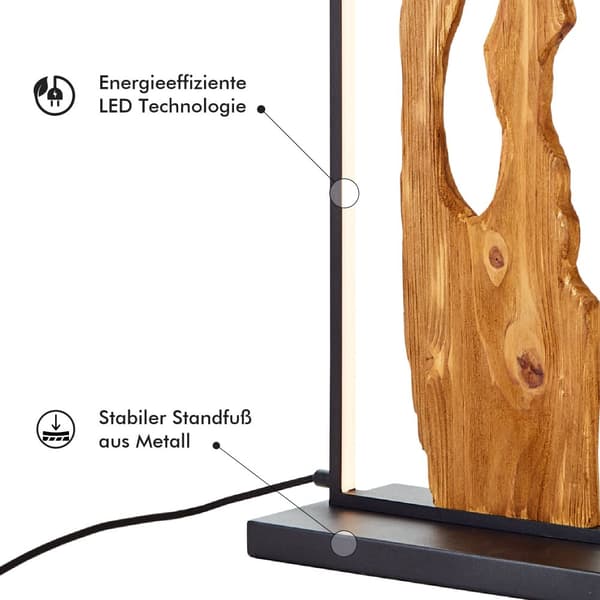Brilliant Chaumont LED gulvlampe 120 cm sort/træ, aluminium/metal/træ, 1x LED integreret, 20 W, (lysstrøm: 2300lm, lysfarve: 3000K)