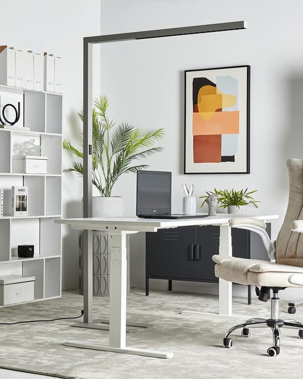 Gulvlampe Sølv Metal Aluminium LED Standerlampe til Kontor med Lysregulering Læselampe Gulv til Arbejdspladsen Dagslyssensor Design