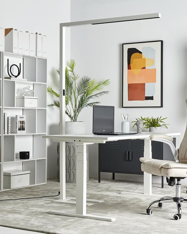 Gulvlampe Hvid Metal Aluminium LED Standerlampe til Kontor med Lysregulering Læselampe Gulv til Arbejdspladsen Dagslyssensor Design