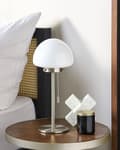 Miniatyrbillede 4 af 8: Bordlampe Sølv Metal Base Glas Skærm Træk Kontakt Minimalistisk Stil Hjemmekontor Lys