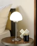 Miniatyrbillede 2 af 8: Bordlampe Sølv Metal Base Glas Skærm Træk Kontakt Minimalistisk Stil Hjemmekontor Lys