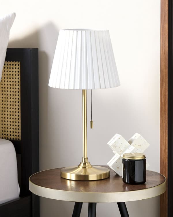 Bordlampe Messing Hvid Polyester Jern Skærm Lys Soveværelse Stue Retro Klassisk