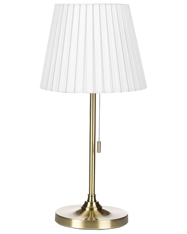 Bordlampe Messing Hvid Polyester Jern Skærm Lys Soveværelse Stue Retro Klassisk