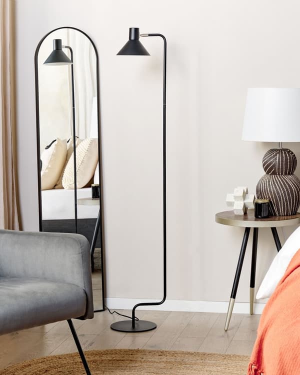 Gulvlampe Sort Metal 154 cm Justerbar kegleskærm On-Off Switch Soveværelse Stue Hjemmekontor Belysning Industrielt Design