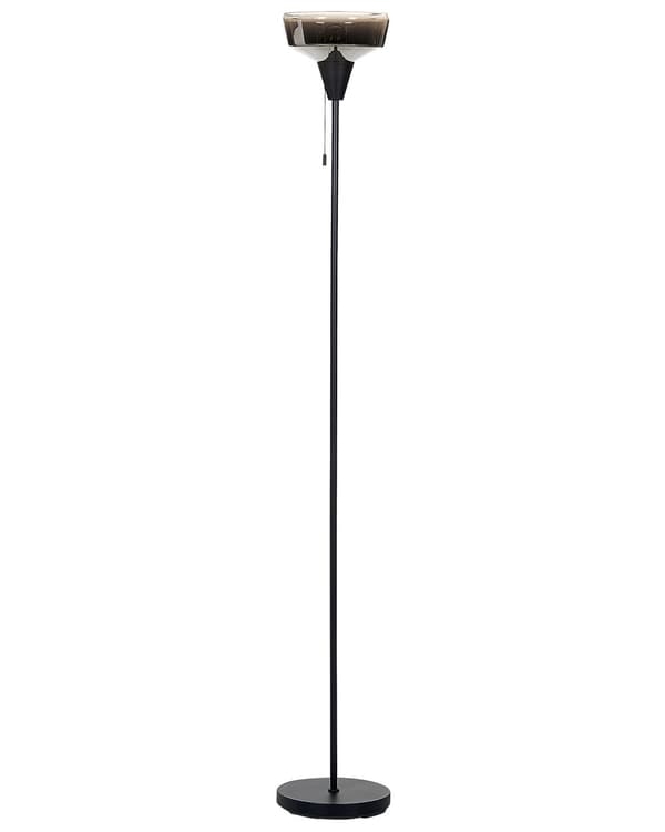 Gulvlampe Sort og Sølv Metal Fod Glas Røget Skærm 154 cm Træk Kontakt Moderne Soveværelse Stue Belysning