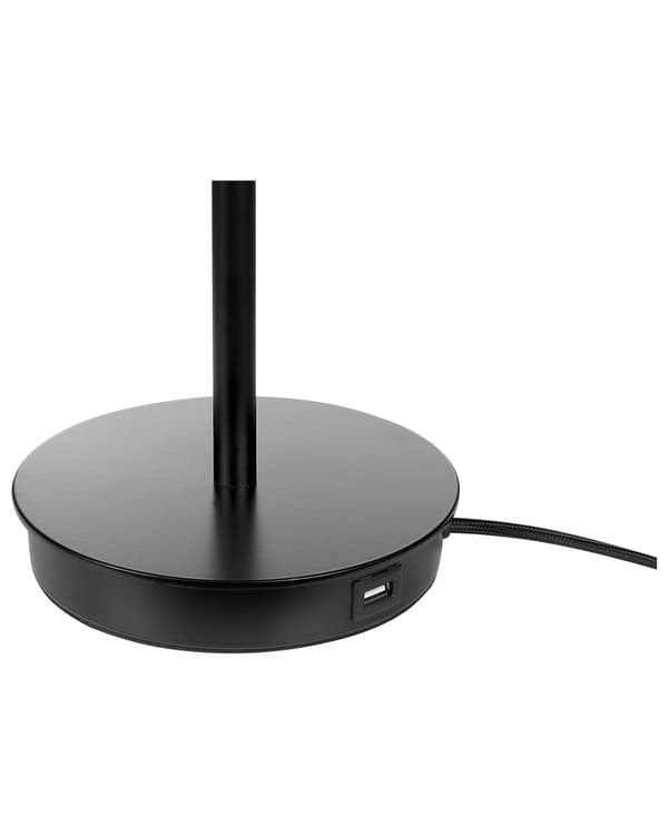 Bordlampe Sort Kegleskærm USB-port med Træk Kontakt Kontor Studie Moderne Stil