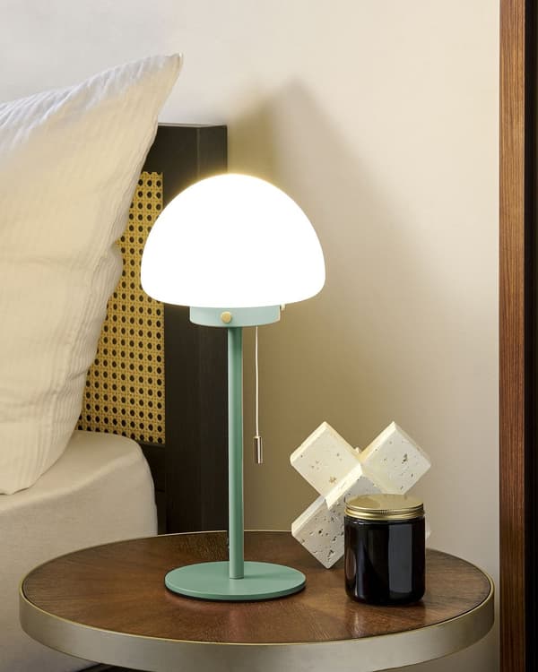 Bordlampe Grønn 39 cm Lampeskjerm i glass Snorbryter Minimalistisk stil Hjemmekontor Soverom Belysning