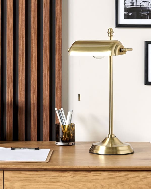 Bordlampe Gull Metall 52 cm Lampeskjerm i glass Snorbryter Justerbar Retro design Hjemmekontor Belysning