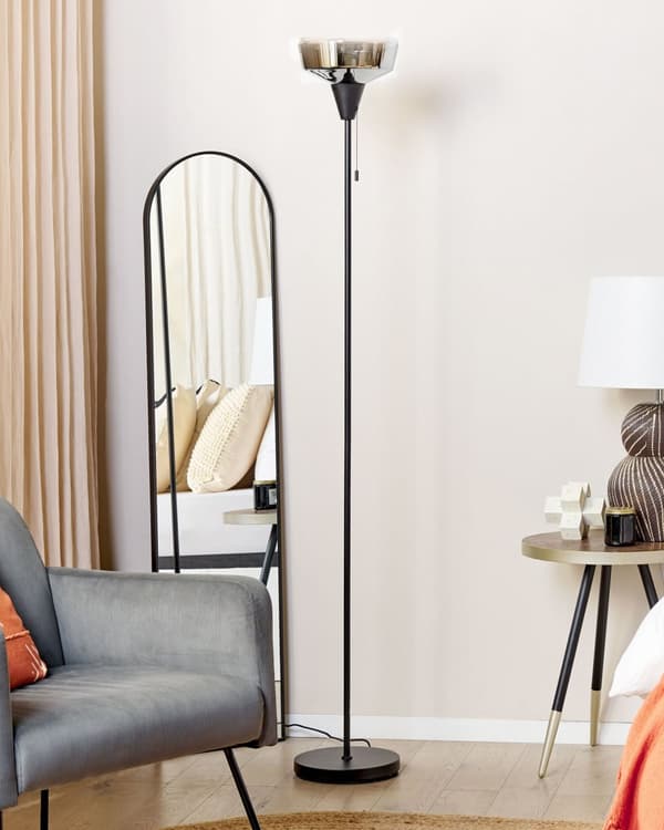 Gulvlampe Svart Sølv Metall 175 cm Glasskjerm Moderne design Belysning Stue