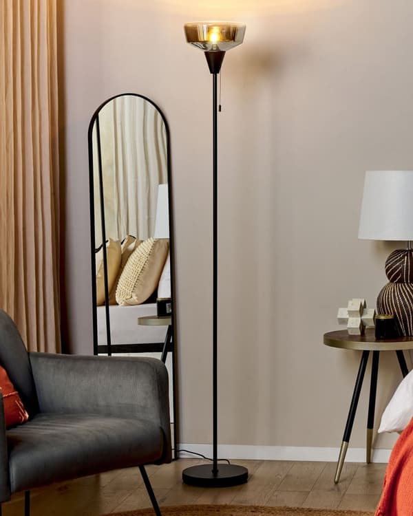 Gulvlampe Svart Sølv Metall 175 cm Glasskjerm Moderne design Belysning Stue