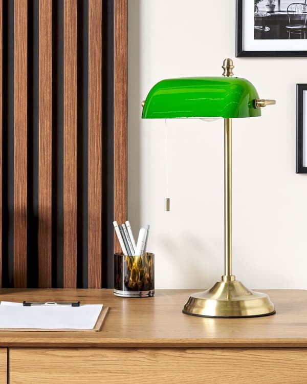 Bordlampe Grønn Gull Metall 52 cm Lampeskjerm i glass Snorbryter Justerbar Retro design Hjemmekontor Belysning