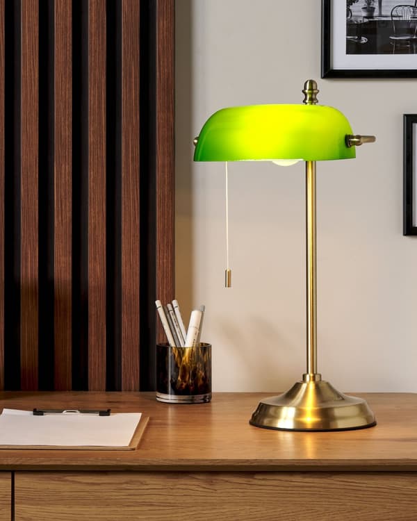 Bordlampe Grønn Gull Metall 52 cm Lampeskjerm i glass Snorbryter Justerbar Retro design Hjemmekontor Belysning