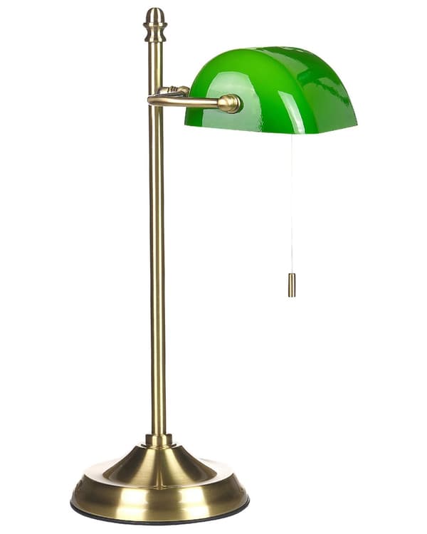 Bordlampe Grønn Gull Metall 52 cm Lampeskjerm i glass Snorbryter Justerbar Retro design Hjemmekontor Belysning