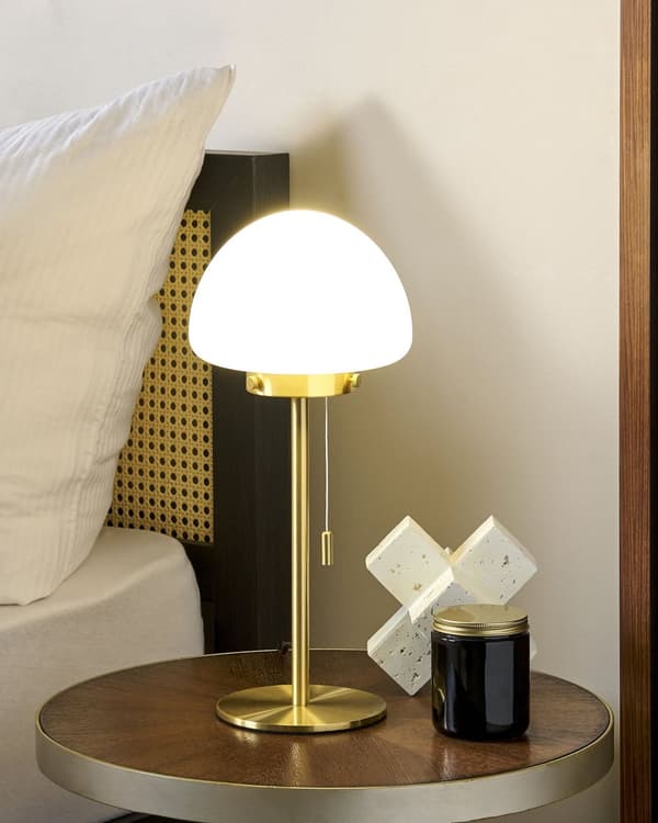 Bordlampe Gull 39 cm Lampeskjerm i glass Snorbryter Minimalistisk stil Hjemmekontor Soverom Belysning