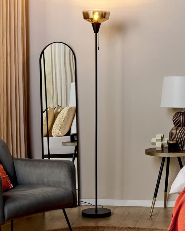 Gulvlampe Svart Gull Metall 175 cm Glasskjerm Moderne design Belysning Stue