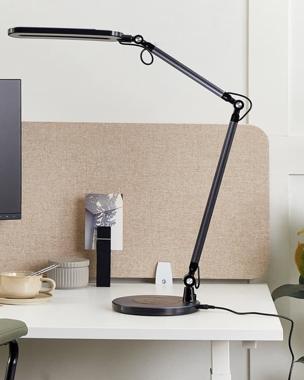 Skrivebords LED-lampe Metal Aluminium Sort med Sokkel Dobbeltdæmpende Touch Switch Lys Kontorstudie Moderne Stil
