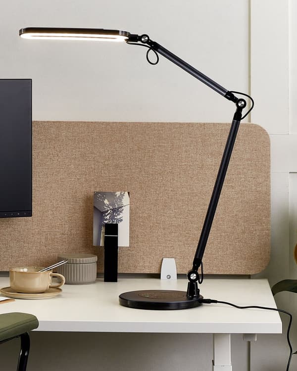 Skrivebords LED-lampe Metal Aluminium Sort med Sokkel Dobbeltdæmpende Touch Switch Lys Kontorstudie Moderne Stil