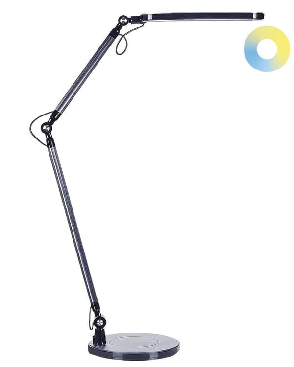 Skrivebords LED-lampe Metal Aluminium Sort med Sokkel Dobbeltdæmpende Touch Switch Lys Kontorstudie Moderne Stil