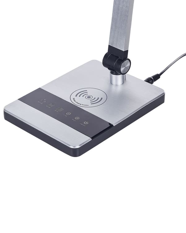 Skrivebords LED-lampe Metal Aluminium Sølv Trinløs Dæmpning Touch Switch Trådløs Oplader Lys Office Study Moderne Stil