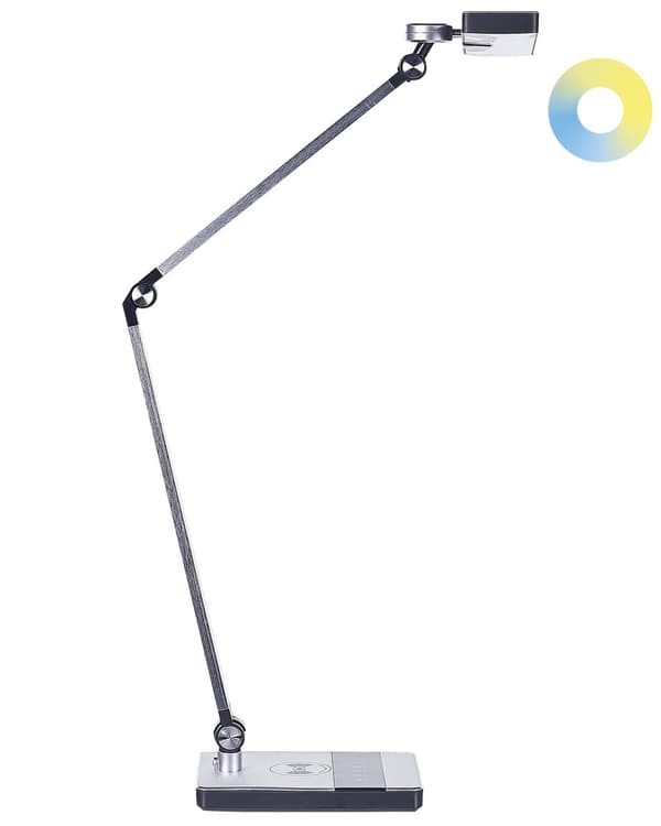Skrivebords LED-lampe Metal Aluminium Sølv Trinløs Dæmpning Touch Switch Trådløs Oplader Lys Office Study Moderne Stil