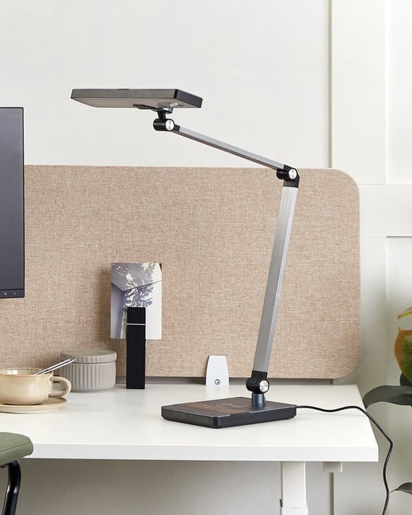 Skrivebords LED-lampe Metal Aluminium Sort Trinløs Dæmpning Touch Switch Trådløs Oplader Lys Kontorstudie Moderne Stil