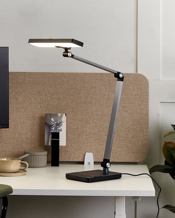 Skrivebords LED-lampe Metal Aluminium Sort Trinløs Dæmpning Touch Switch Trådløs Oplader Lys Kontorstudie Moderne Stil