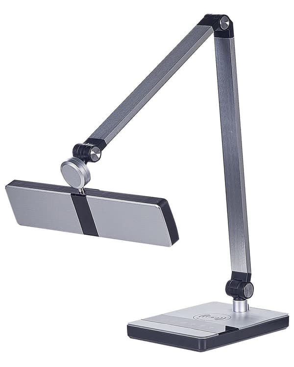 Skrivbordslampa LED Metall Aluminium Silver Steglös Dimning Touch-knapp Trådlös Laddare Ljus Kontor Arbetsrum Modern
