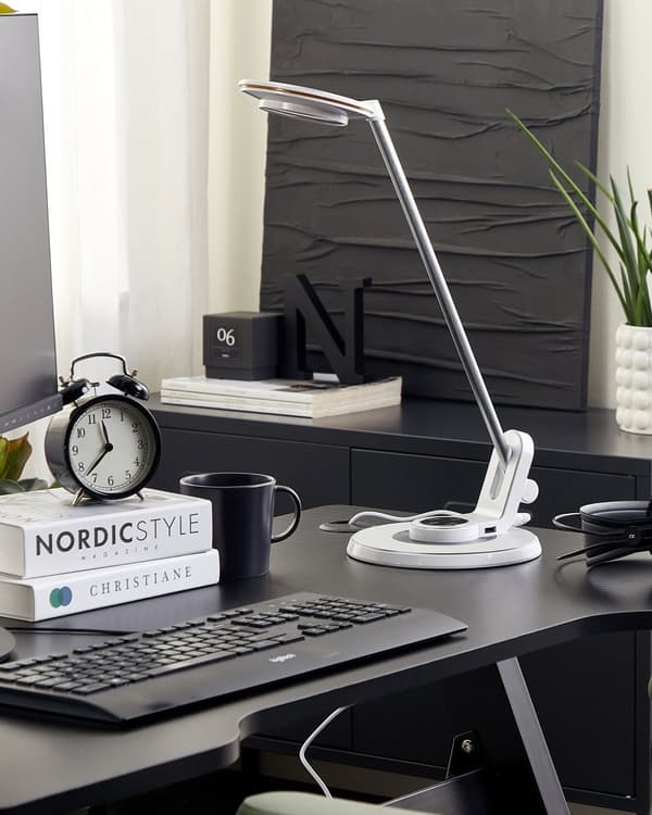 LED-pöytävalaisin hopea valkoinen 19 x 45 x 19 cm alumiini muovi säädettävä himmennin USB moderni