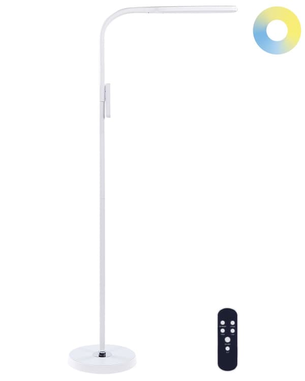 Gulv LED Lampe Hvid Syntetisk Materiale 160 cm Højde Lysdæmpning Fjernbetjening Moderne Belysning Hjemmekontor