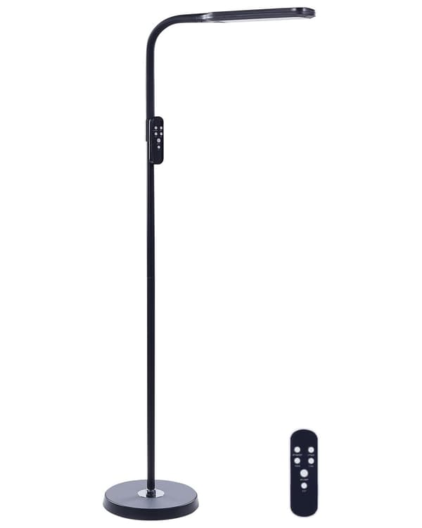 Gulv LED Lampe Sort Syntetisk Materiale 160 cm Højde Lysdæmpning Fjernbetjening Moderne Belysning Hjemmekontor