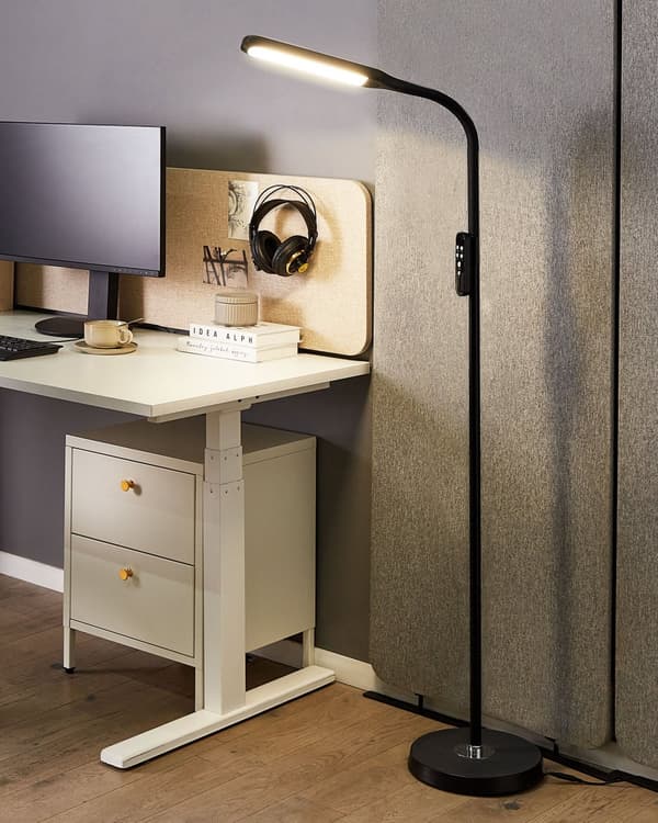 Gulv LED Lampe Sort Syntetisk Materiale 160 cm Højde Lysdæmpning Fjernbetjening Moderne Belysning Hjemmekontor