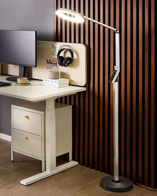 Gulv LED Lampe Sølv Syntetisk Materiale 170 cm Højdedæmpning LCD Moderne Belysning Hjemmekontor